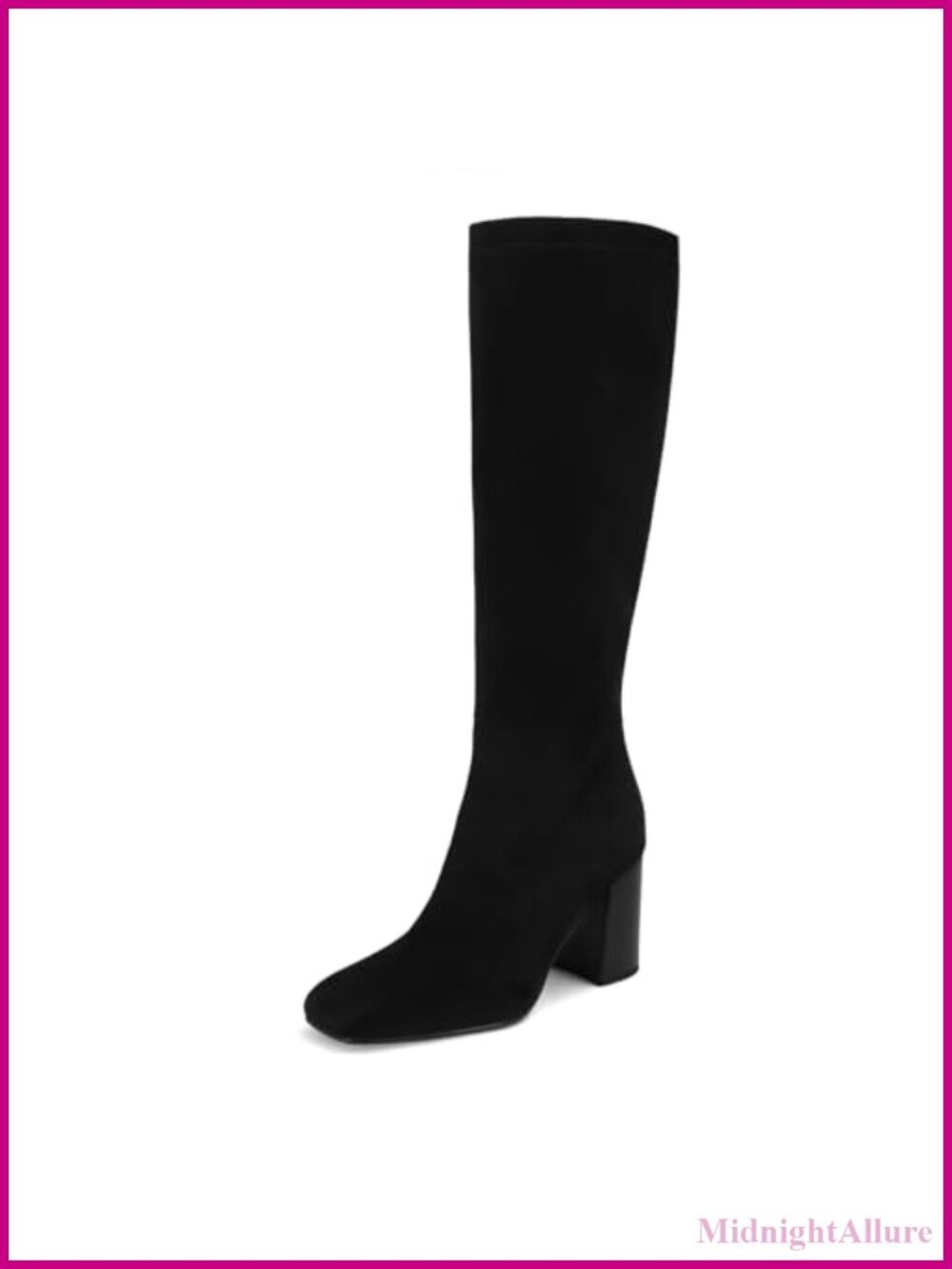 Faux Leather Knee High Boots Square Toe Chunky Heel Side Zip